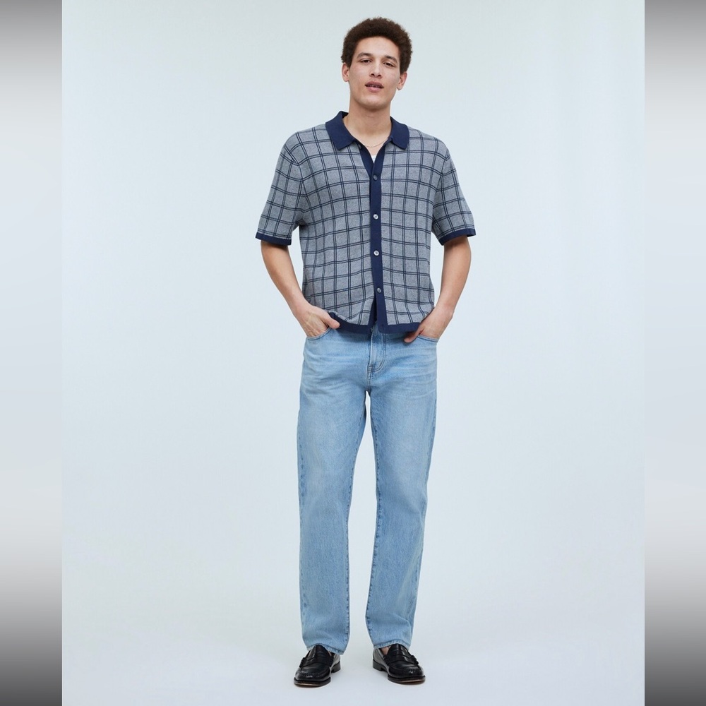 Madewell Button-Up Sweater Polo Shirt in Plaid in Night Indigo Size: M, NWT